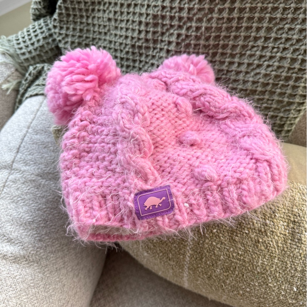 Toddler Pink Knit Beanie with Pom Poms